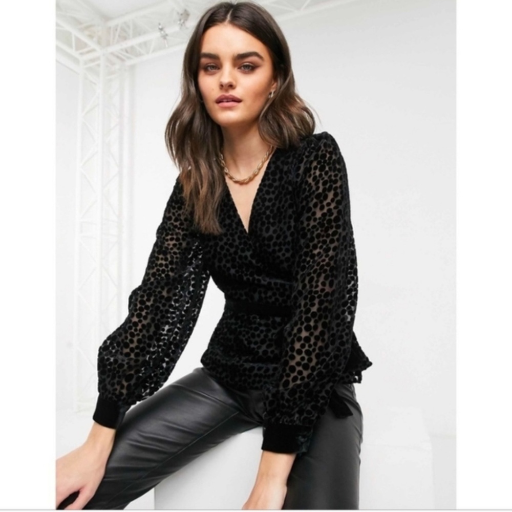 & Other Stories Leopard Jacquard Wrap Blouse black Size 0‎